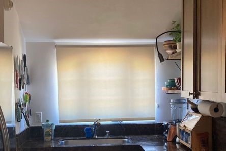 Custom pull down roller shade installed in Santa Clara kitchen window