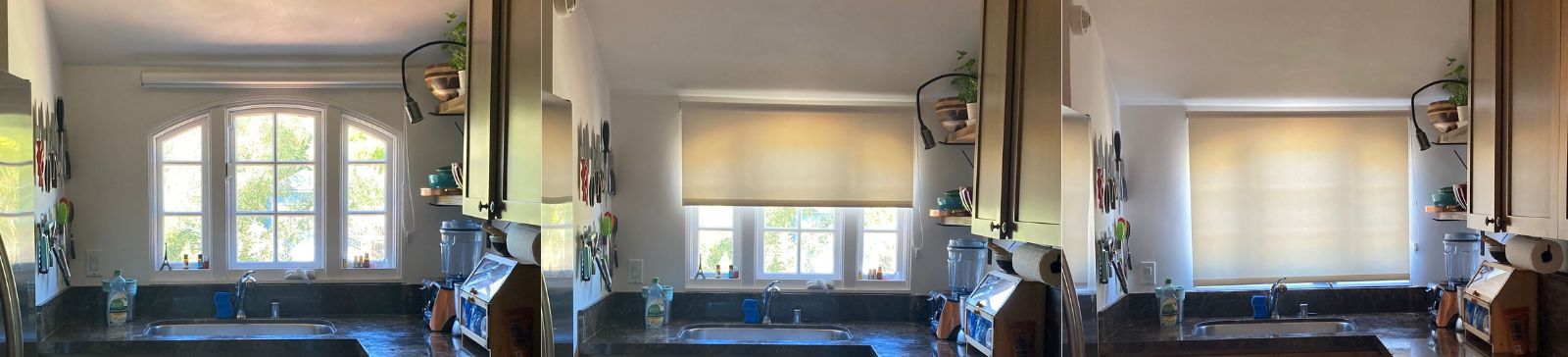 Custom pull down roller shade installed in Santa Clara kitchen window